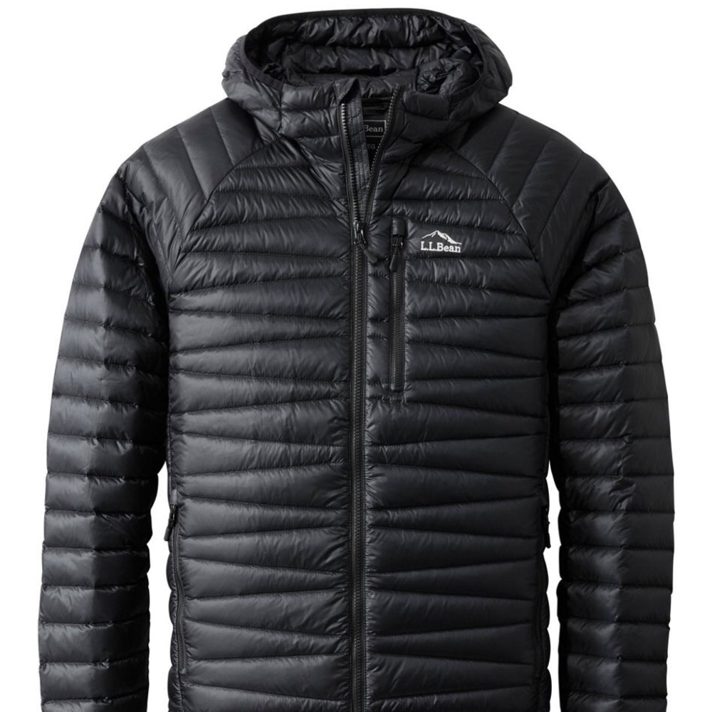 Brand New Men’s L. L. Bean Ultralight 850 Down Sweater Hooded Jacket Black Large